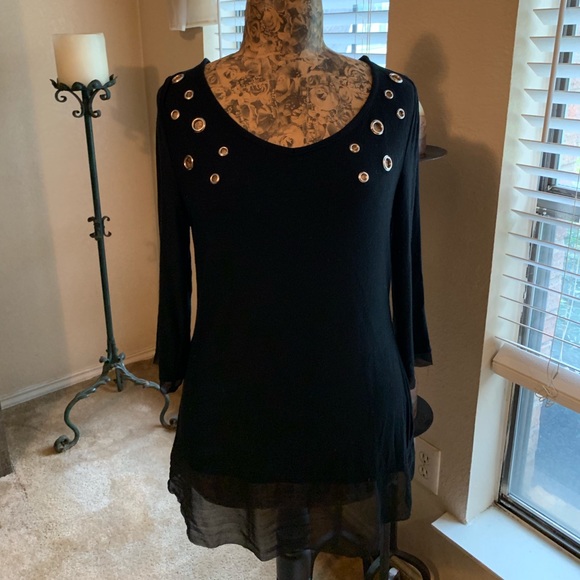 Belldini Tops - Black Long Sleeve Tunic with Sheer Trim